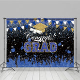 Aperturee - Aperturee Blue Black Glitter Bachelor Map Congrats Grad Backdrop